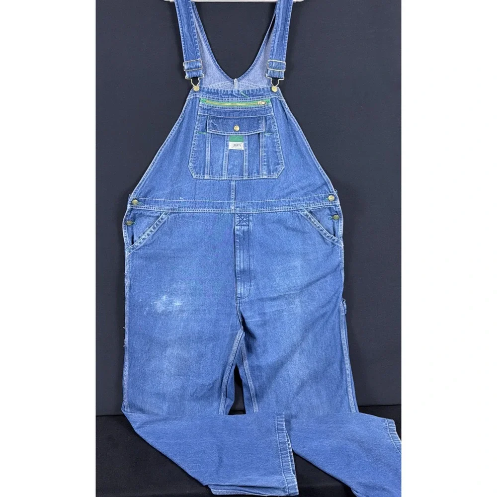 Liberty Men's Stonewashed Denim Bib Overalls 44x32 14006SW9 Workwear Green Zip